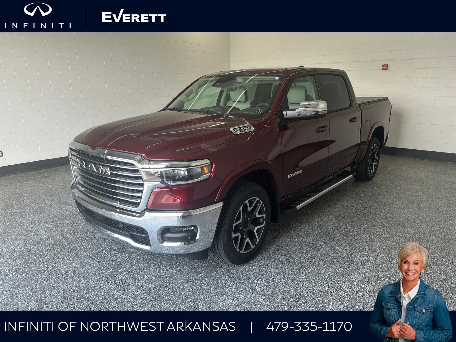 2025 RAM 1500 Laramie in Delmonico Red Pearlcoat — front three-quarter view