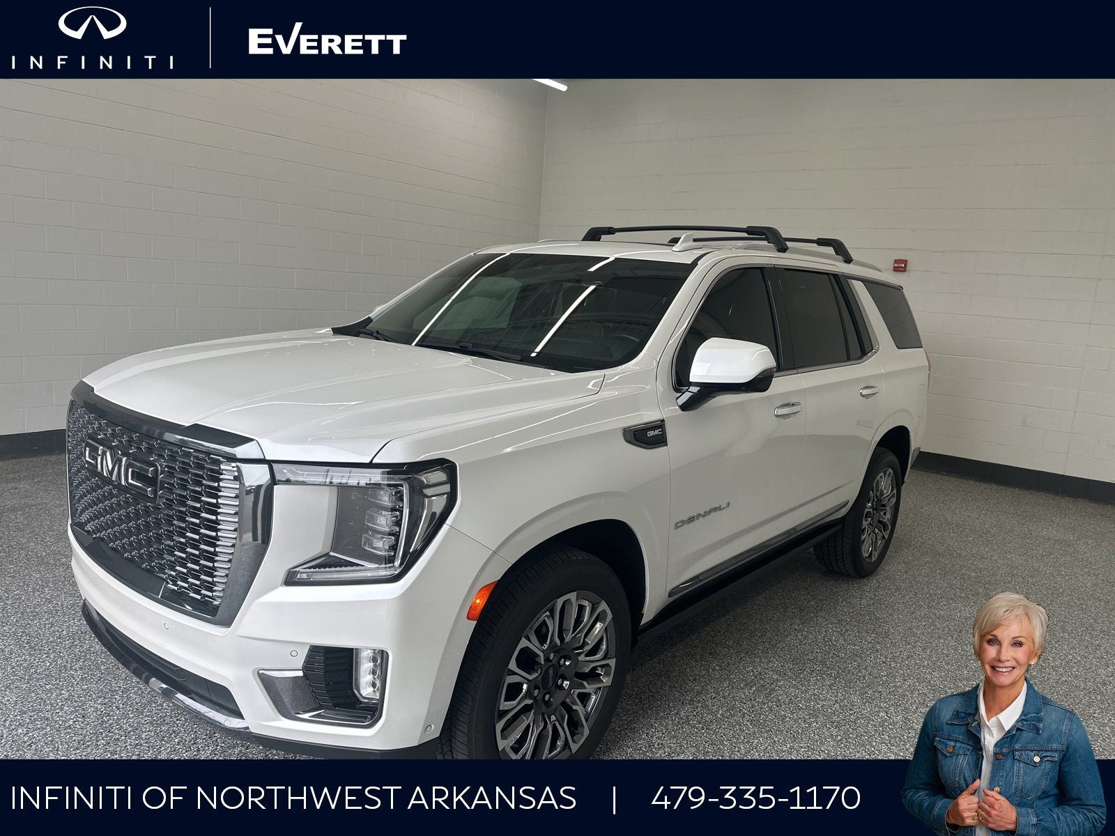 2024 GMC Yukon Denali Ultimate in White Frost Tricoat — front three-quarter view