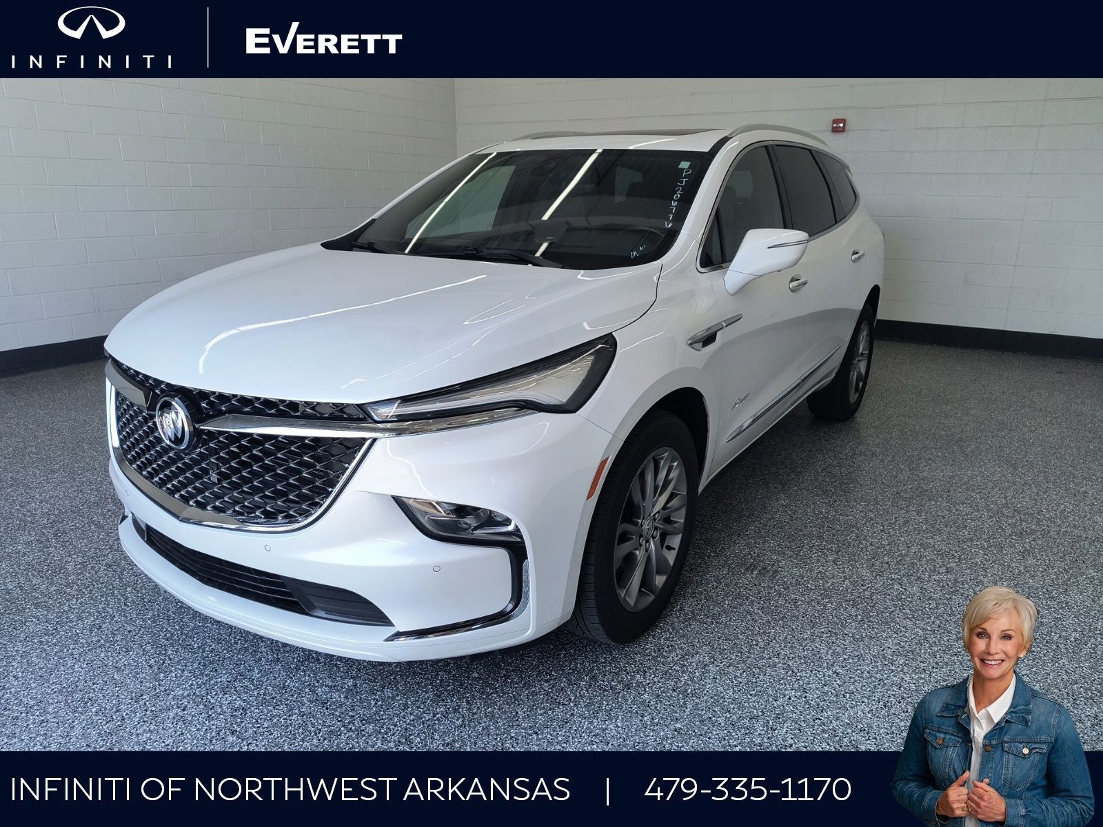 2023 Buick Enclave Avenir in White Frost Tricoat — front three-quarter view