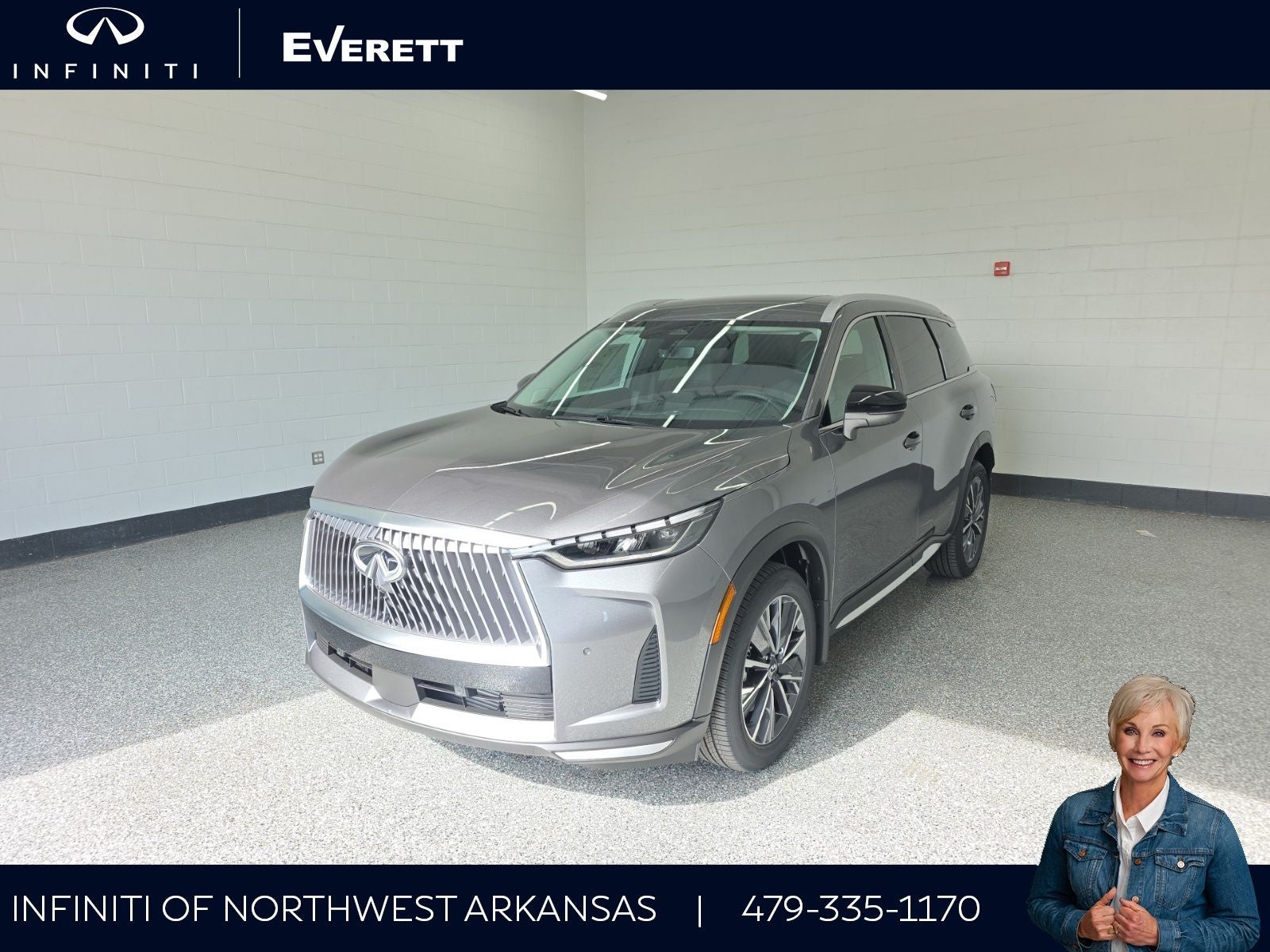 2026 INFINITI QX60 LUXE AWD in Graphite Shadow — front three-quarter view