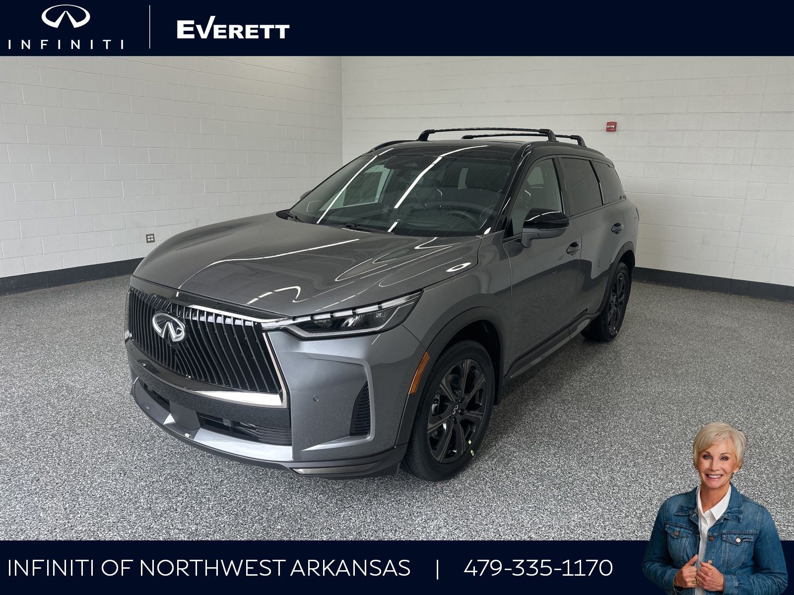 2027 INFINITI QX60 Autograph AWD in Graphite Shadow/Black Obsidian — front three-quarter view