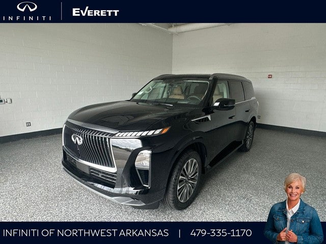 2027 INFINITI QX80 LUXE in Black Obsidian — front three-quarter view